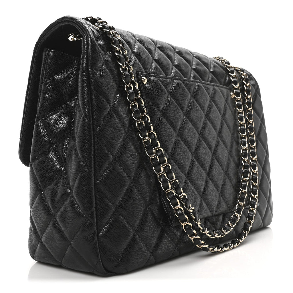 Caviar Quilted XXL Travel Flap Bag Black