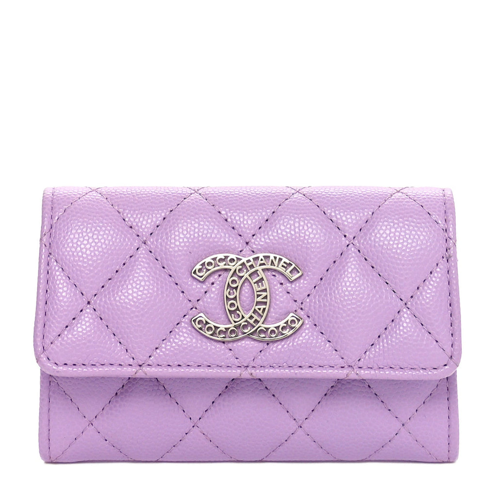 Caviar Quilted CC Logo Flap  Holder Light Purple