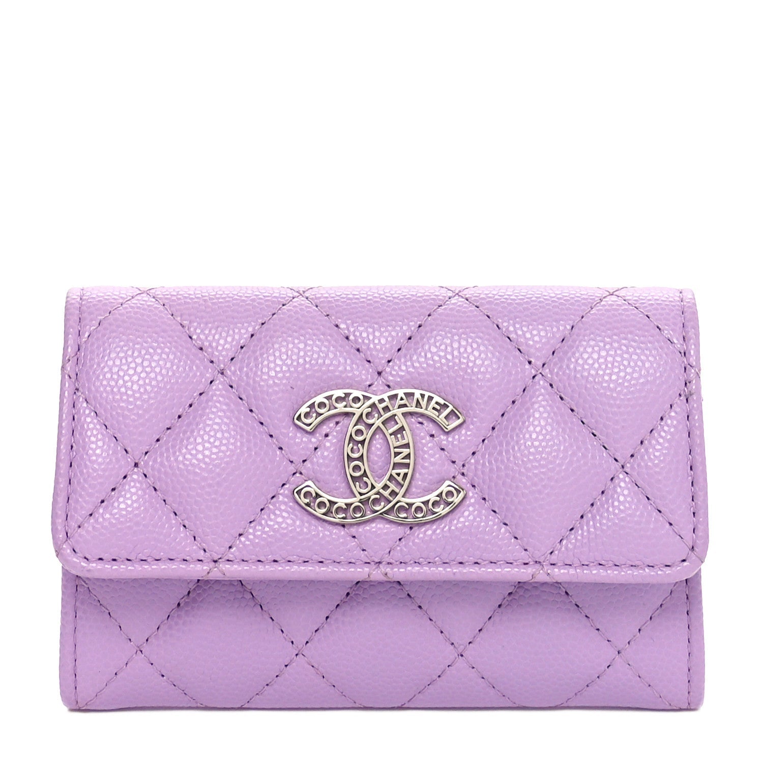 Caviar Quilted CC Logo Flap  Holder Light Purple