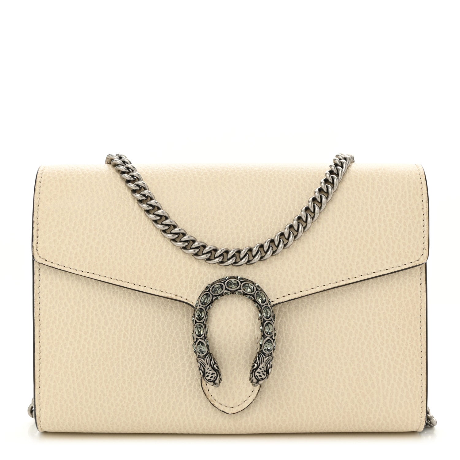 Dollar Calfskin Mini Dionysus Chain Wallet Mystic White