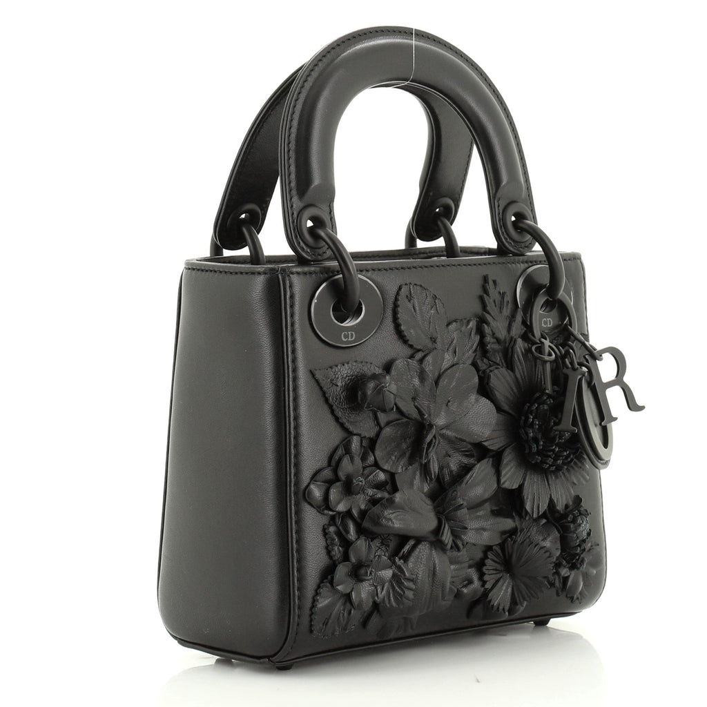 Ultra Matte Lady Dior Bag Flower Embroidered Lambskin Mini