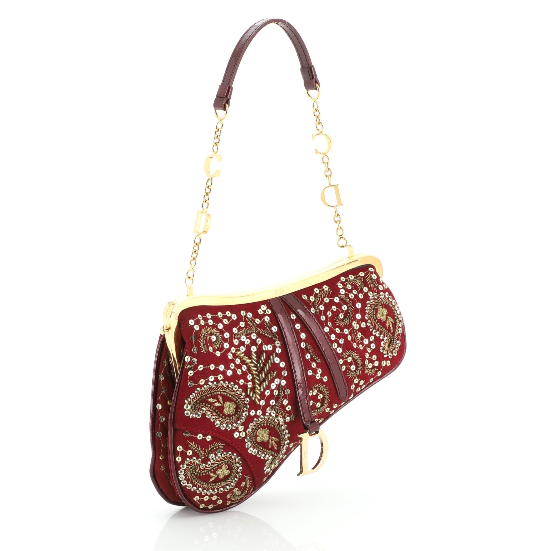 Vintage Saddle Frame Clutch Beaded Satin Mini