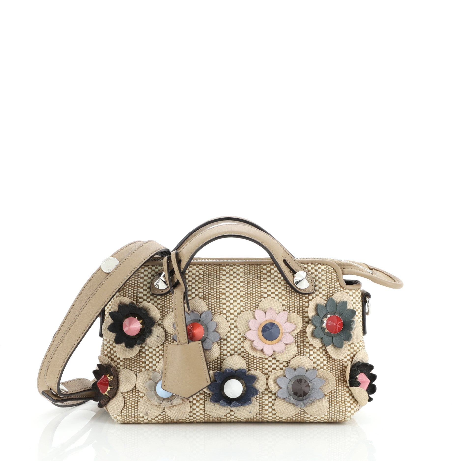 By The Way Satchel Floral Embellished Raffia Mini