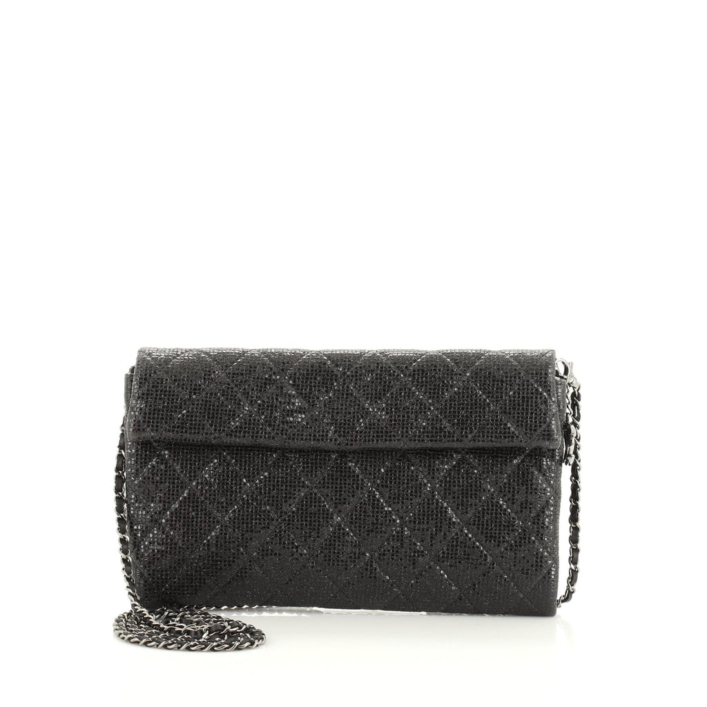 Chain Clutch Quilted Glittered Calfskin