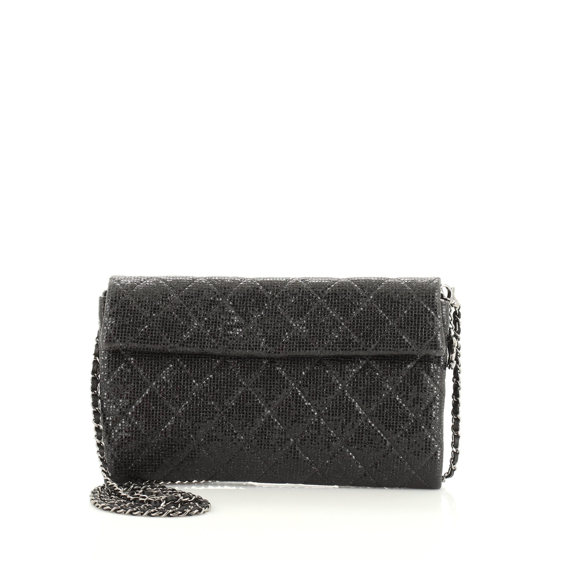 Chain Clutch Quilted Glittered Calfskin