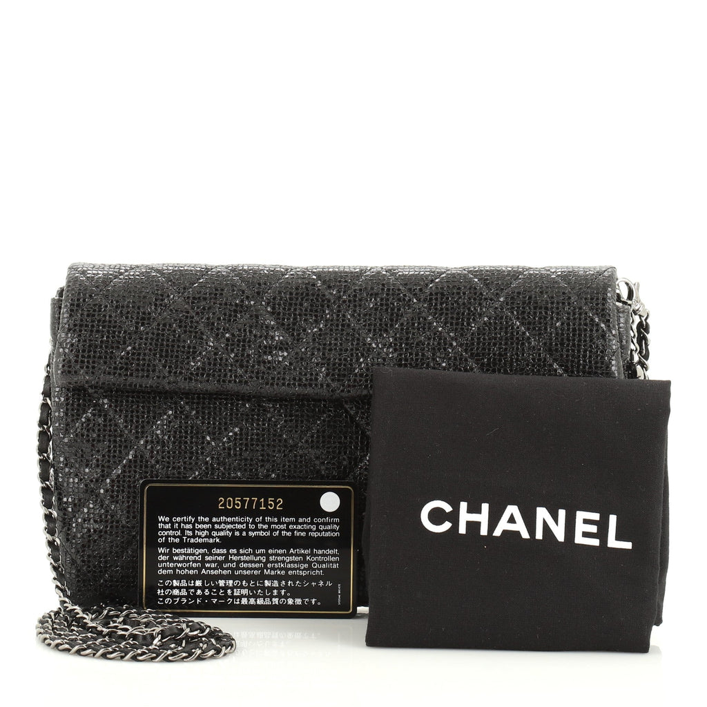 Chain Clutch Quilted Glittered Calfskin