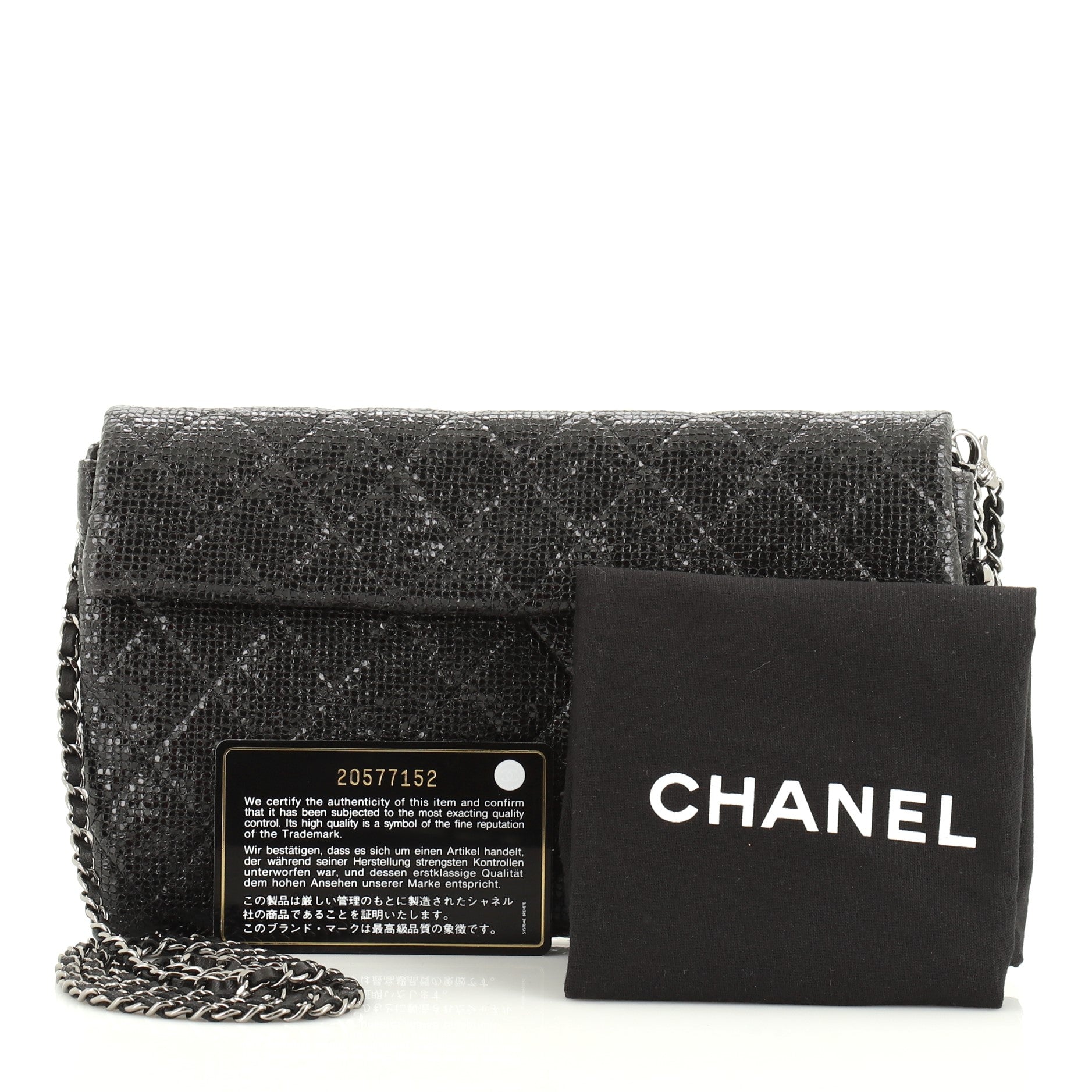 Chain Clutch Quilted Glittered Calfskin