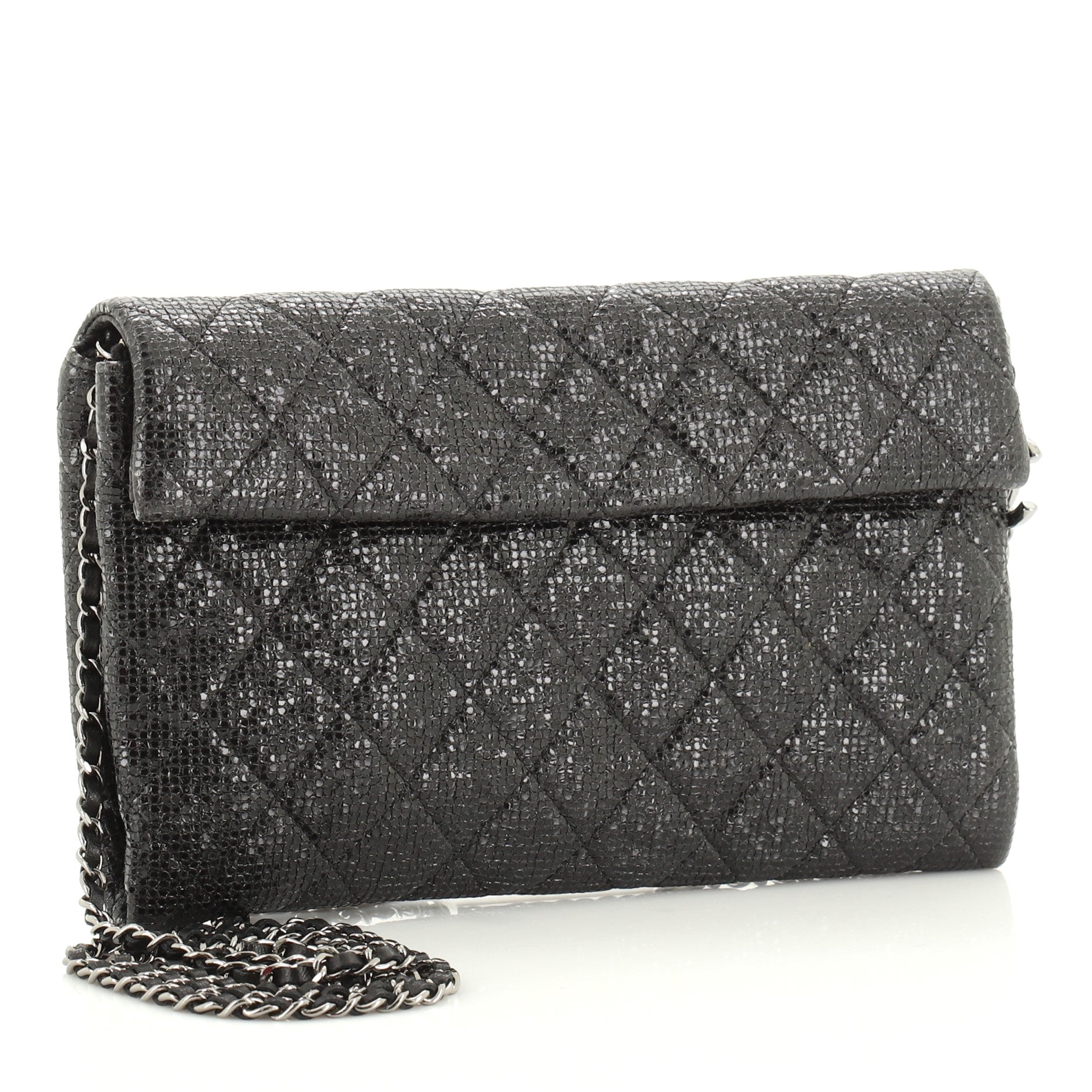 Chain Clutch Quilted Glittered Calfskin