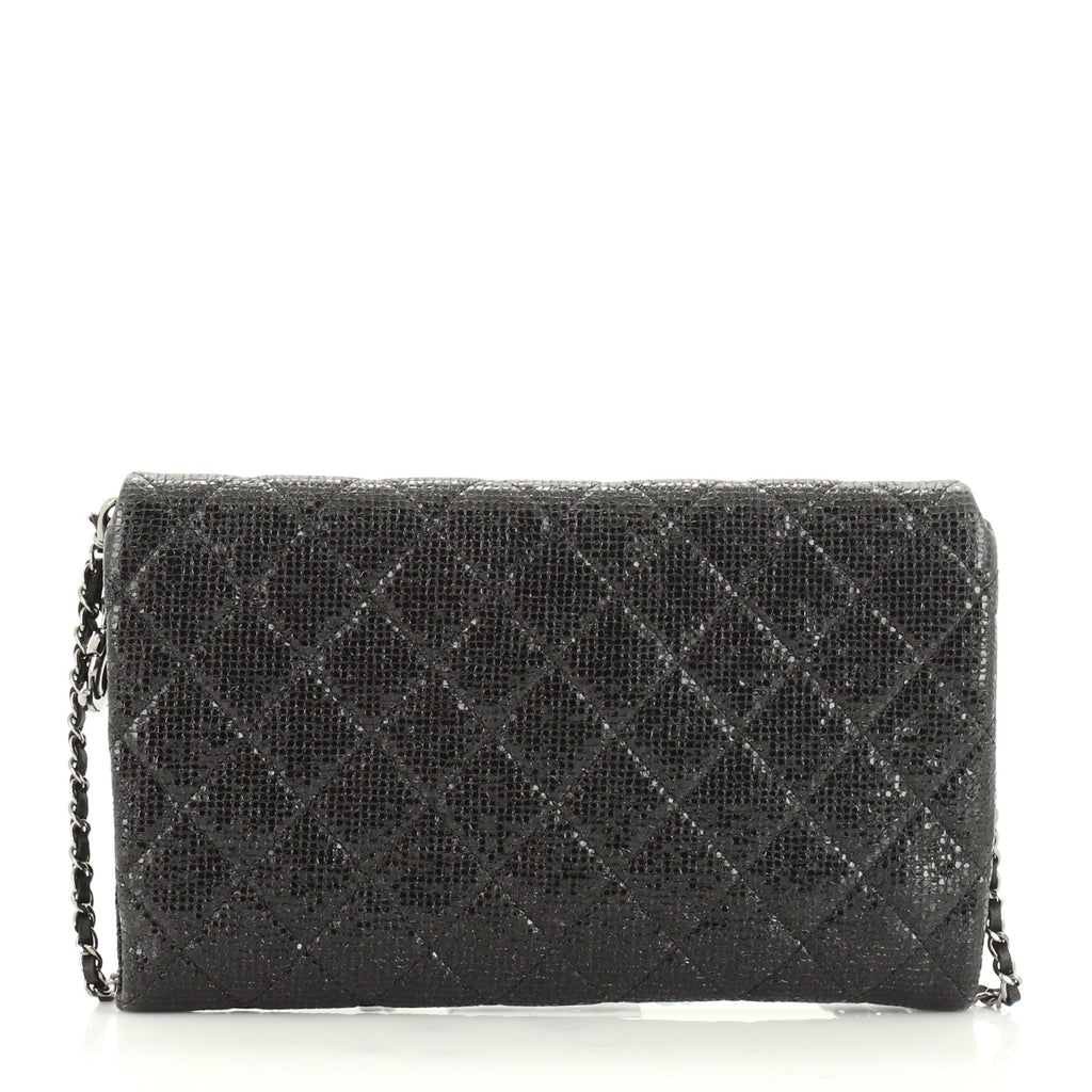 Chain Clutch Quilted Glittered Calfskin