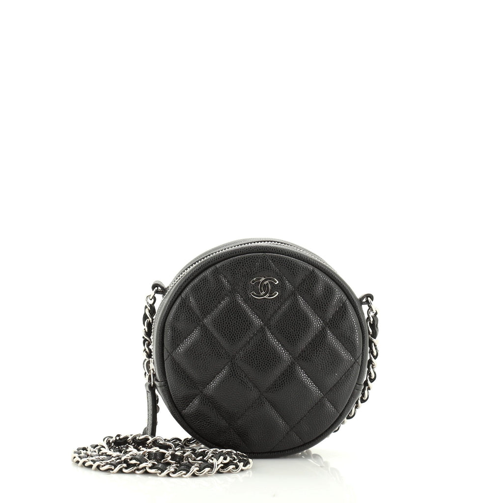 Round Clutch with Chain Quilted Caviar Mini