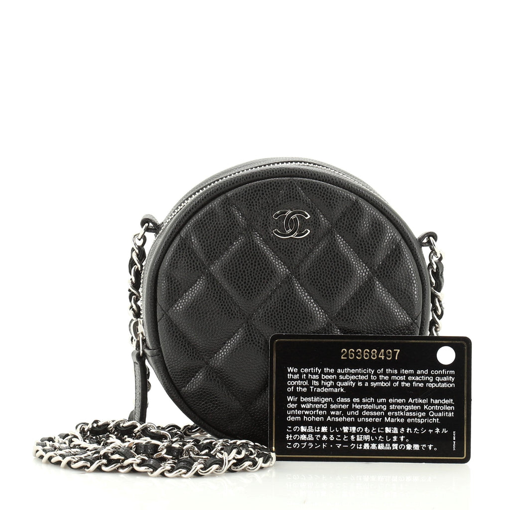 Round Clutch with Chain Quilted Caviar Mini