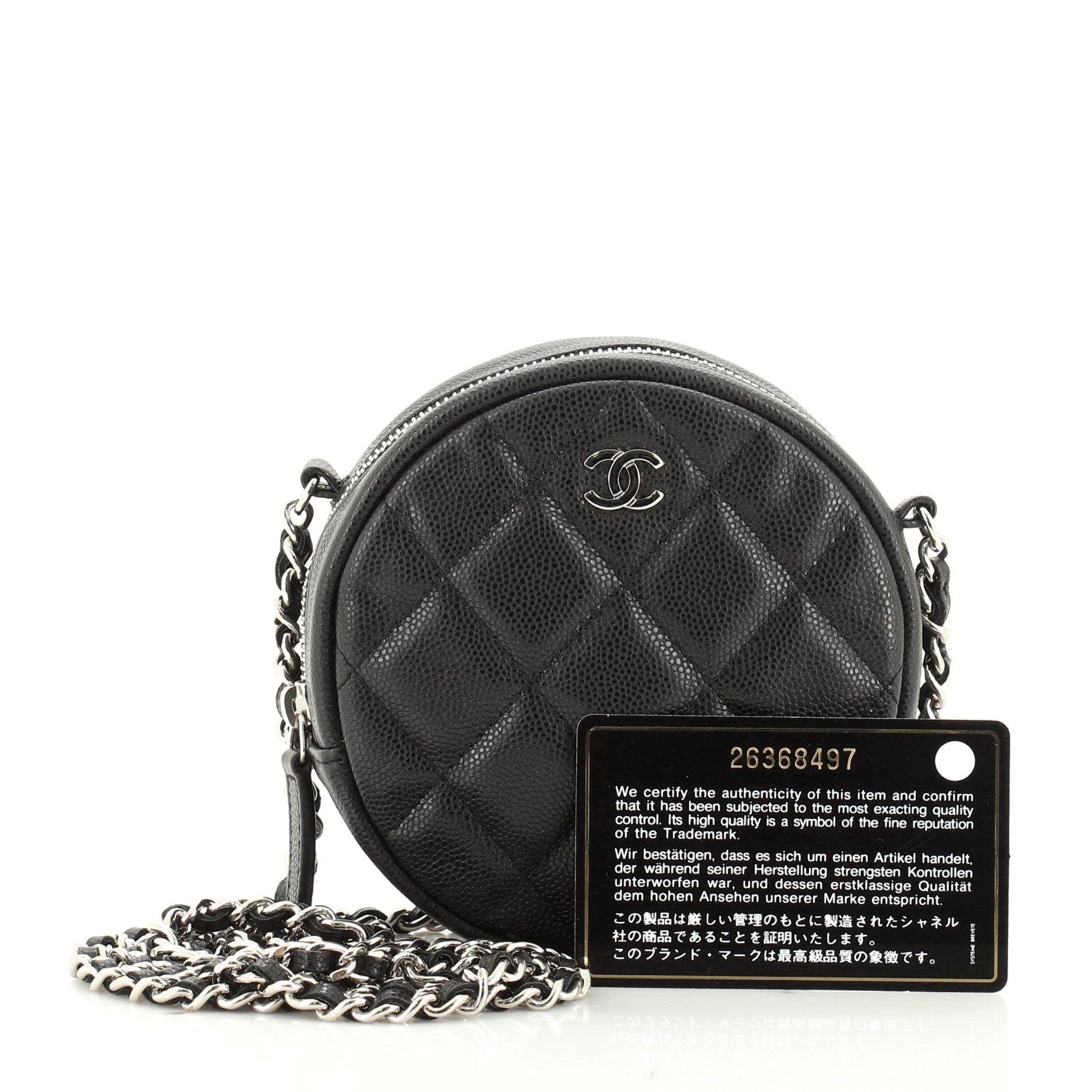 Round Clutch with Chain Quilted Caviar Mini