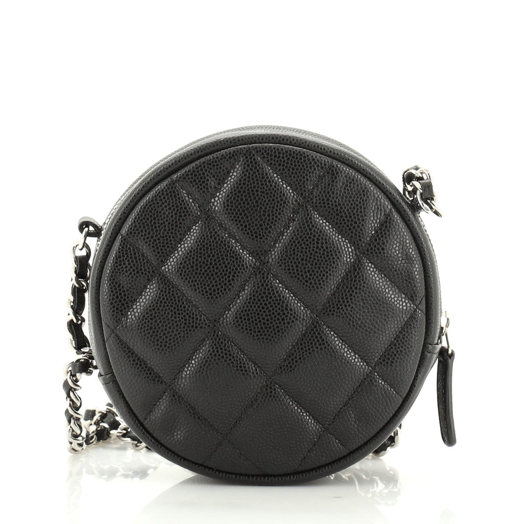 Round Clutch with Chain Quilted Caviar Mini