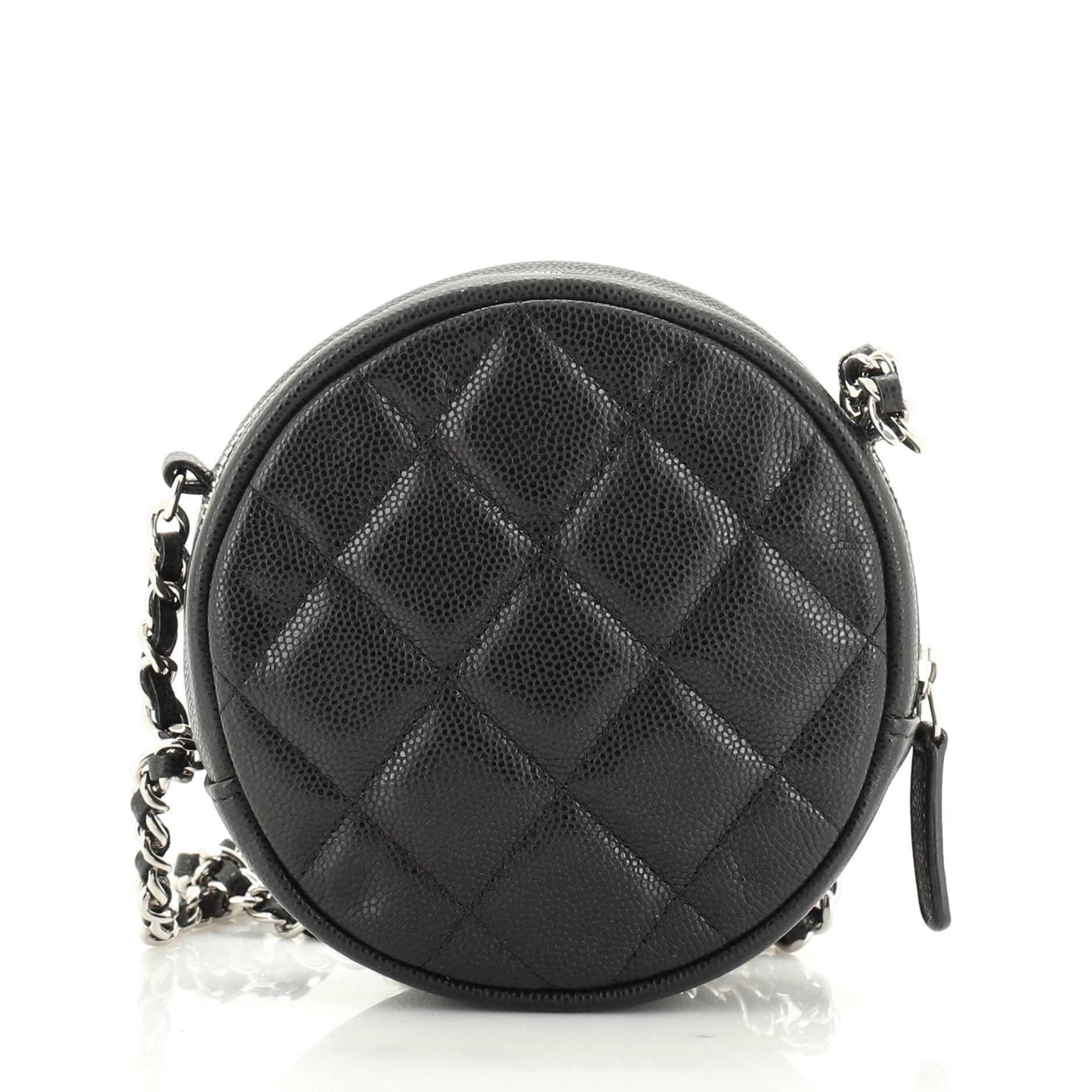 Round Clutch with Chain Quilted Caviar Mini