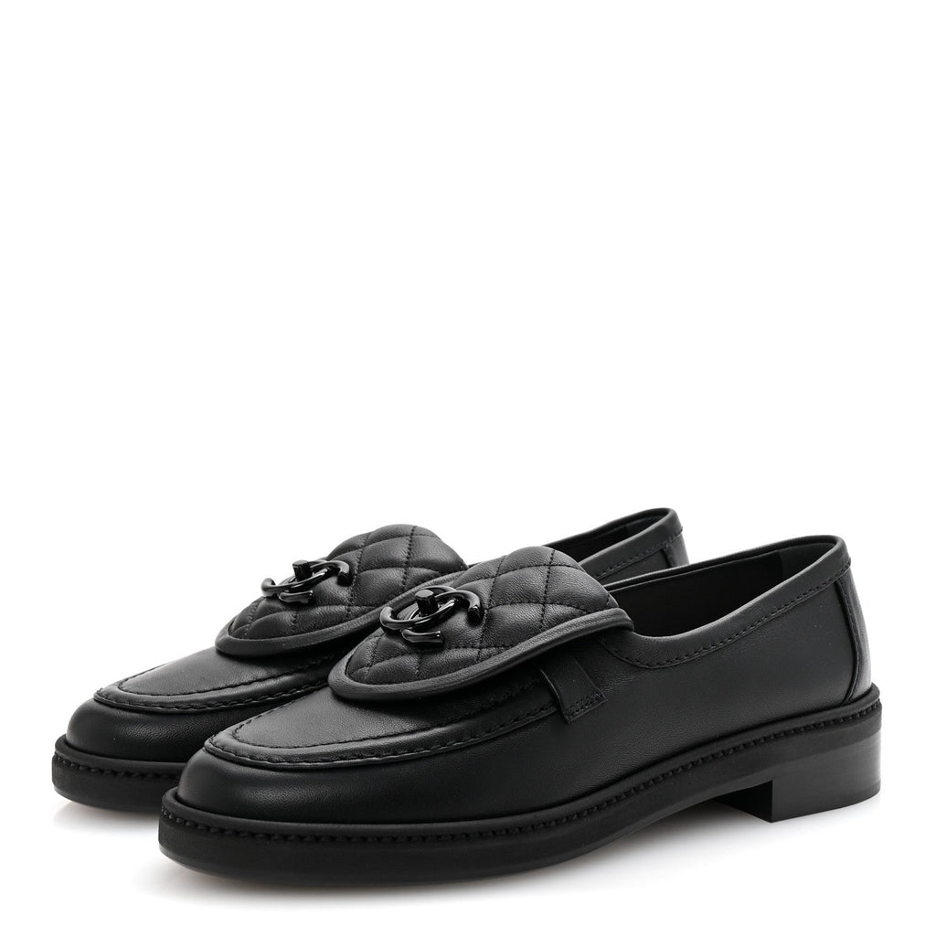 Lambskin Quilted CC Turnlock Loafers 36 Black
