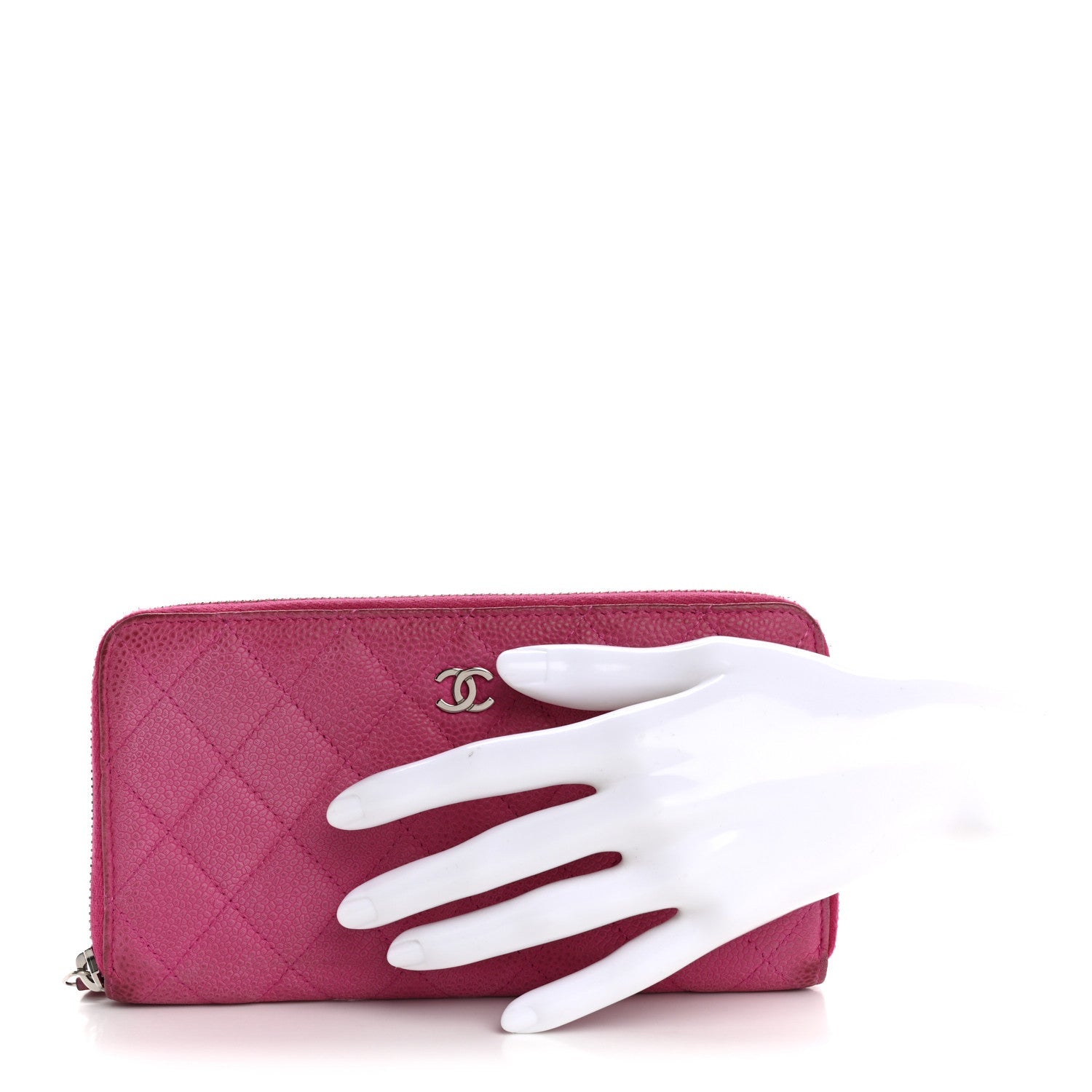 Iridescent Caviar Quilted Medium Zip Around Wallet Pink