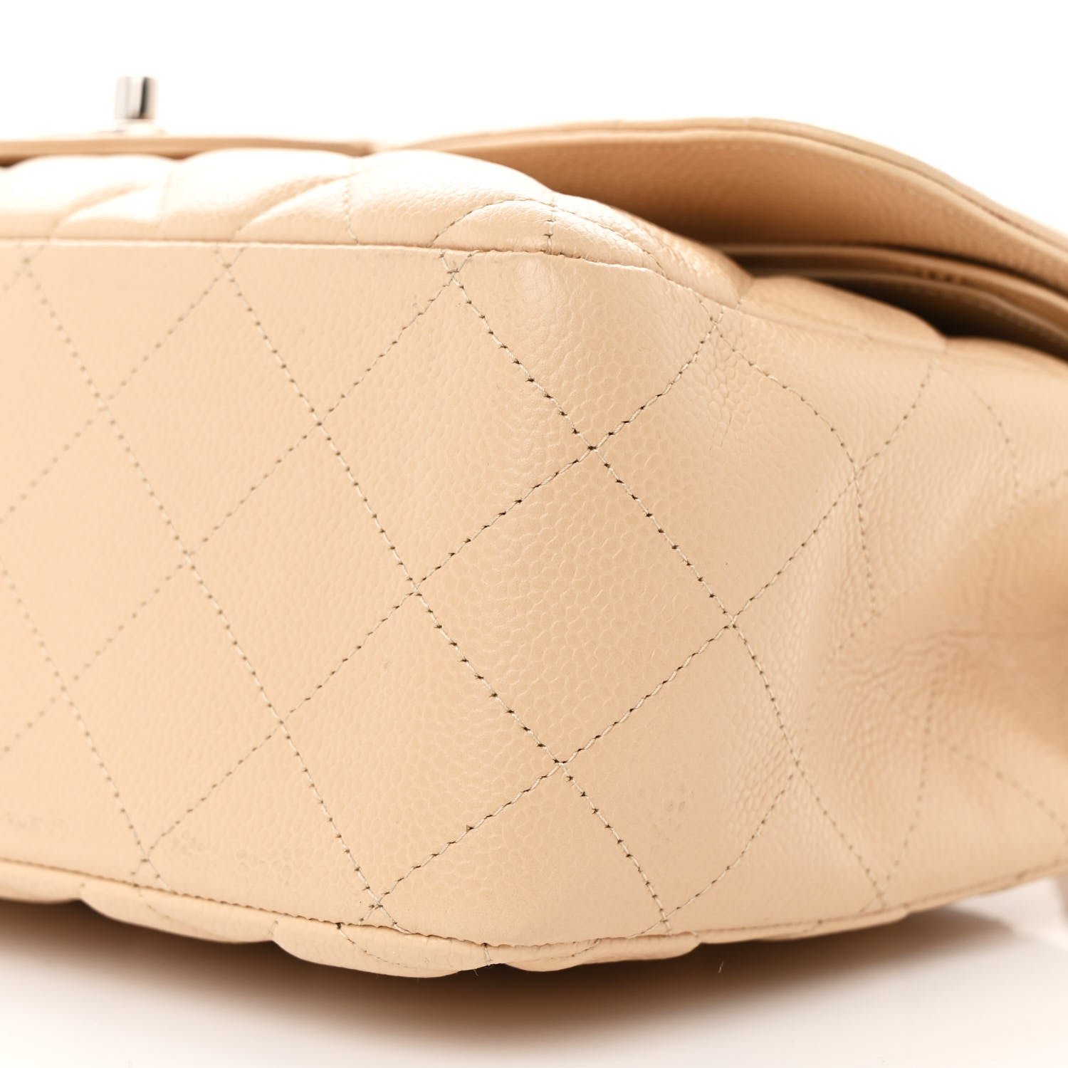Caviar Quilted Jumbo Double Flap Beige