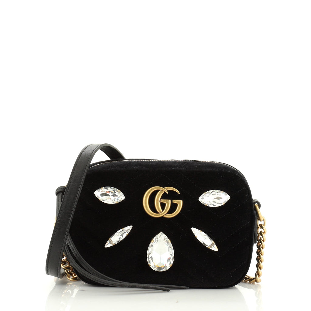 GG Marmont Shoulder Bag Crystal Embellished Matelasse Velvet Mini