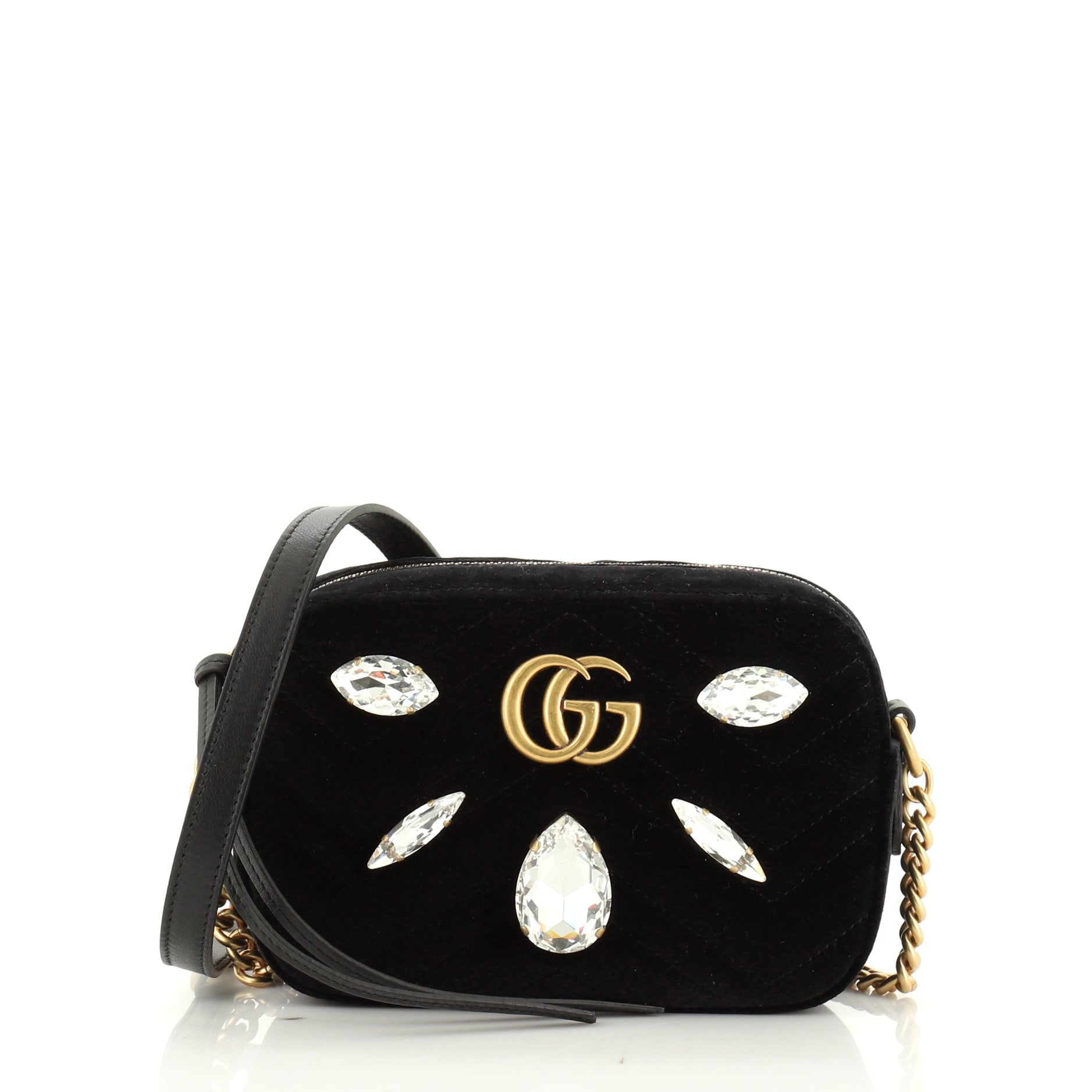 GG Marmont Shoulder Bag Crystal Embellished Matelasse Velvet Mini