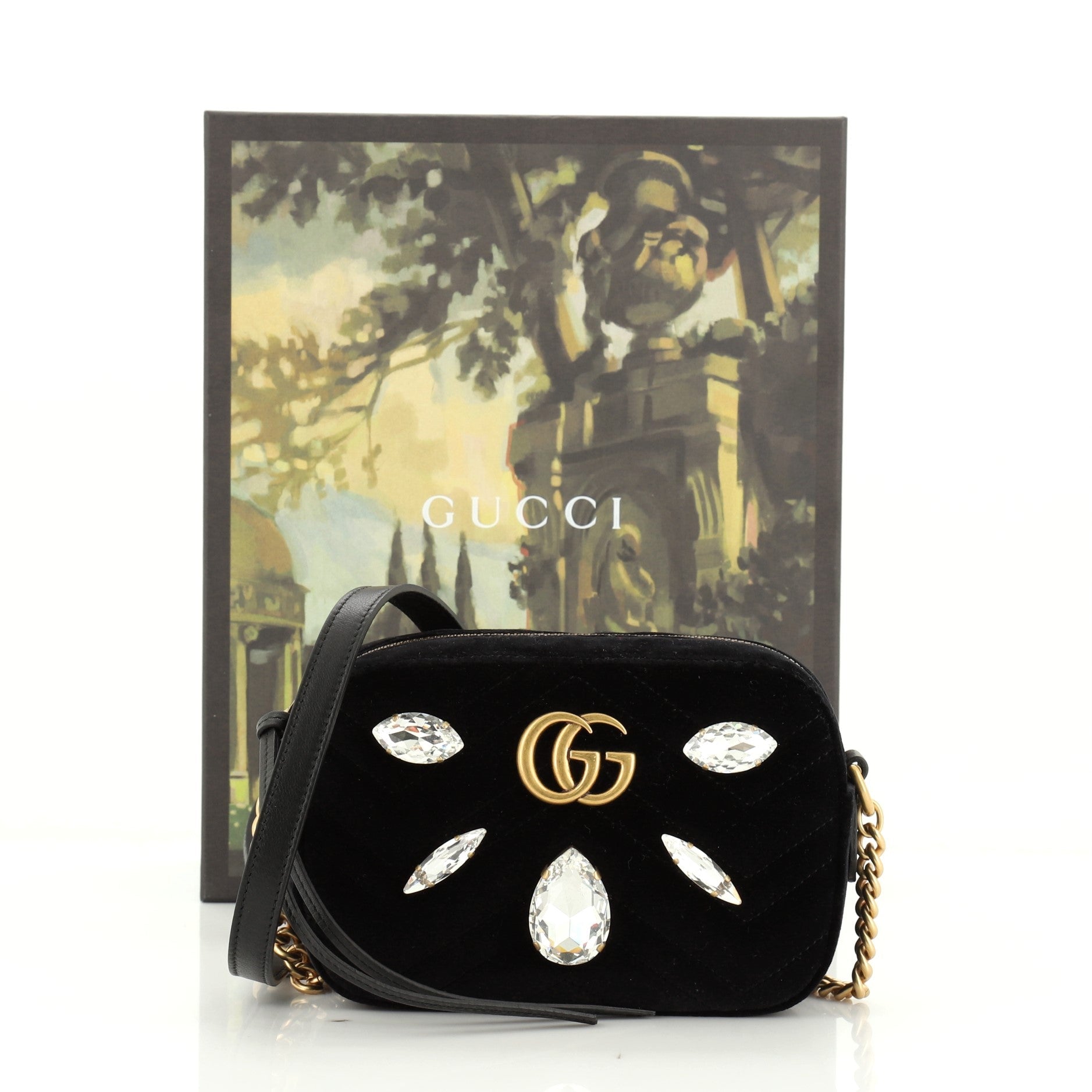 GG Marmont Shoulder Bag Crystal Embellished Matelasse Velvet Mini