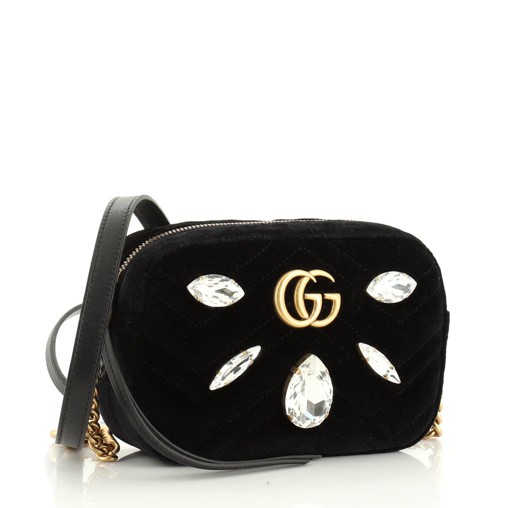 GG Marmont Shoulder Bag Crystal Embellished Matelasse Velvet Mini