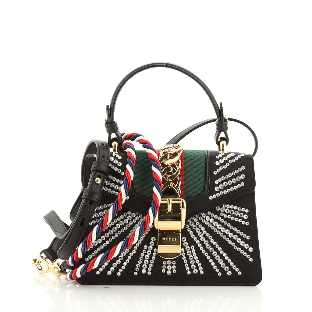 Sylvie Top Handle Bag Crystal Embellished Satin Mini