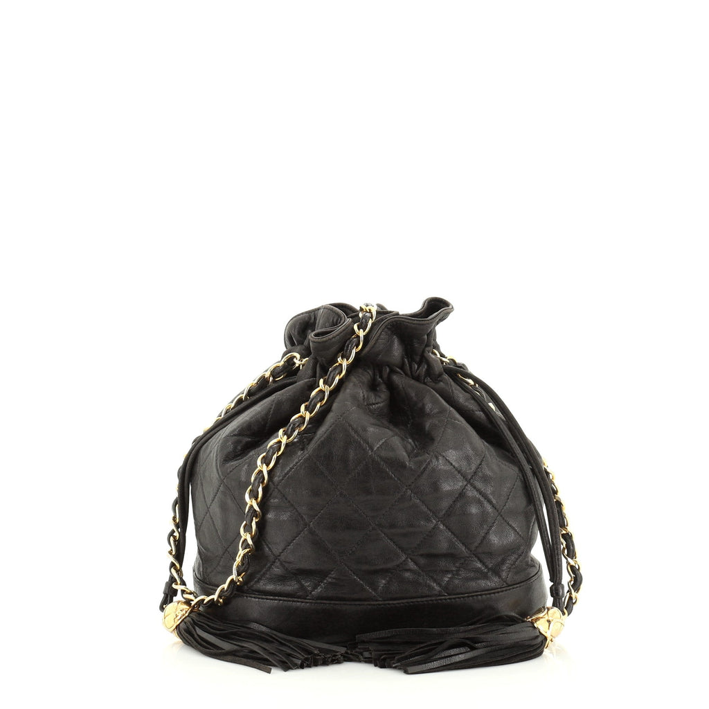 Vintage Drawstring Bucket Bag Quilted Lambskin Mini