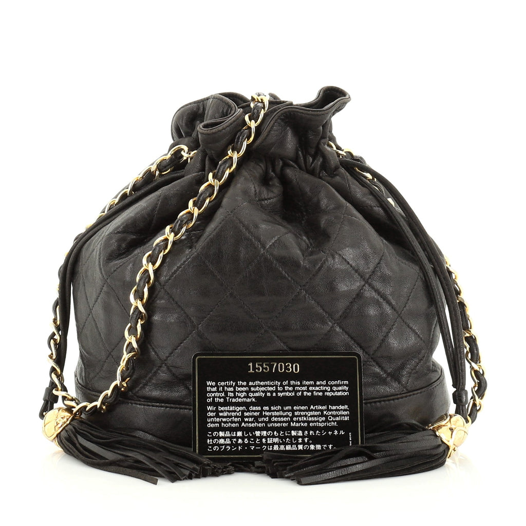 Vintage Drawstring Bucket Bag Quilted Lambskin Mini