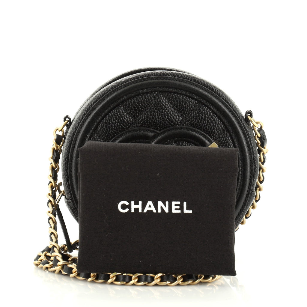 Filigree Round Clutch with Chain Quilted Caviar Mini