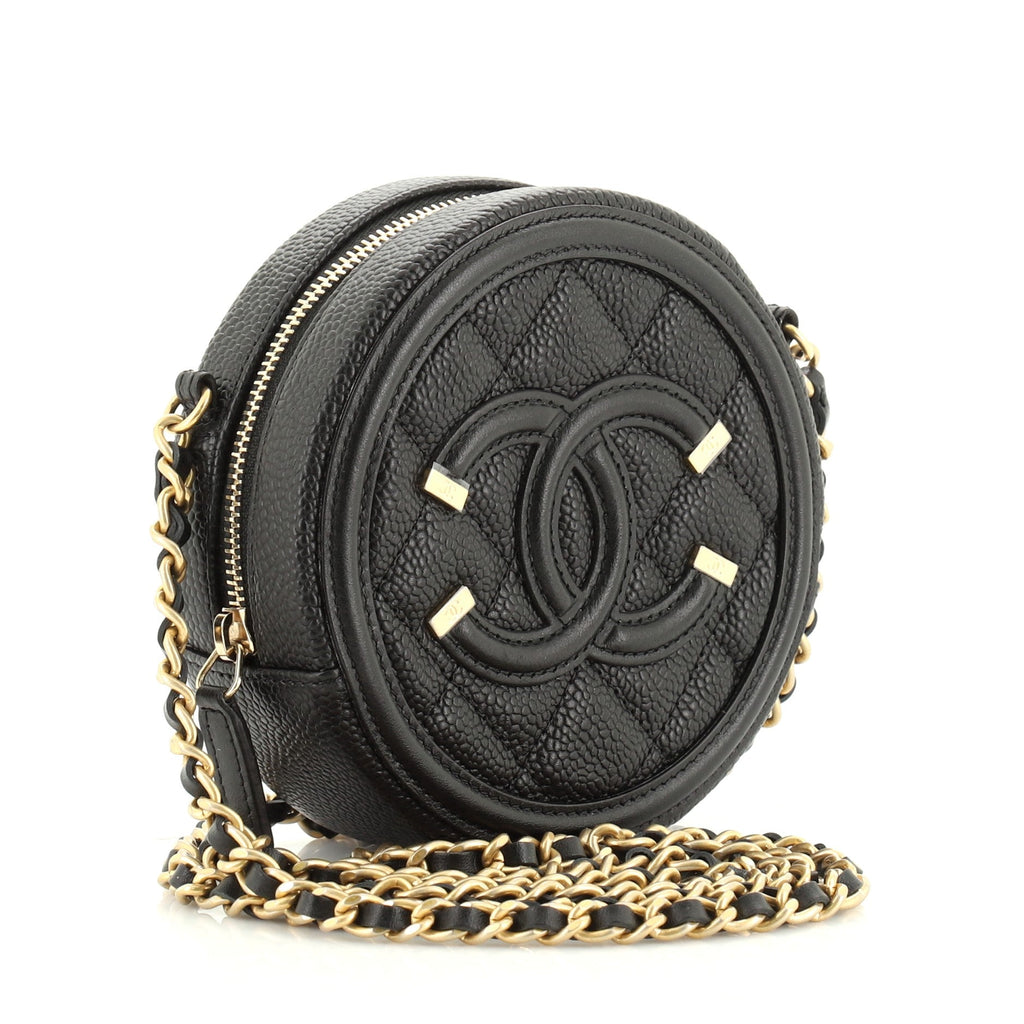 Filigree Round Clutch with Chain Quilted Caviar Mini
