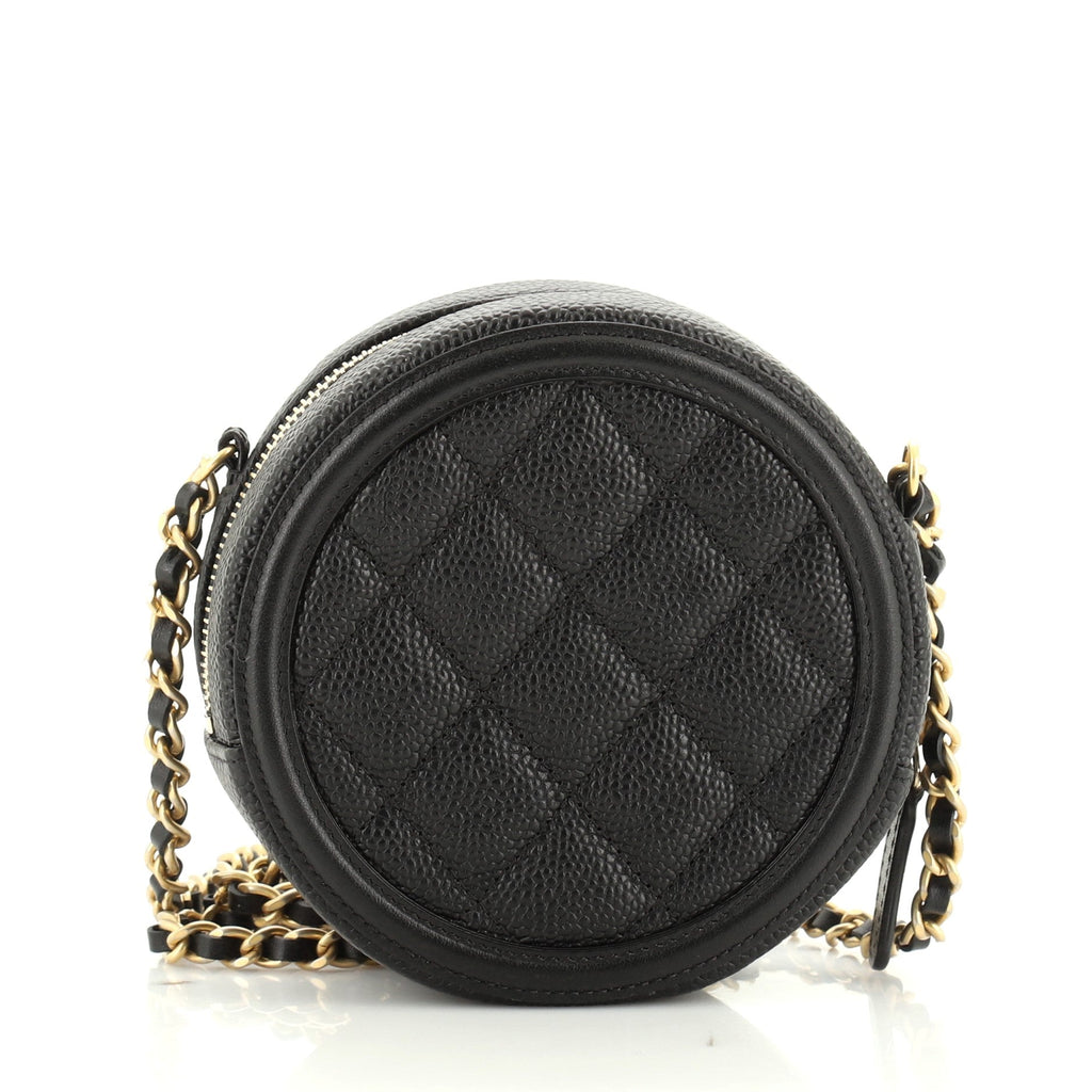 Filigree Round Clutch with Chain Quilted Caviar Mini