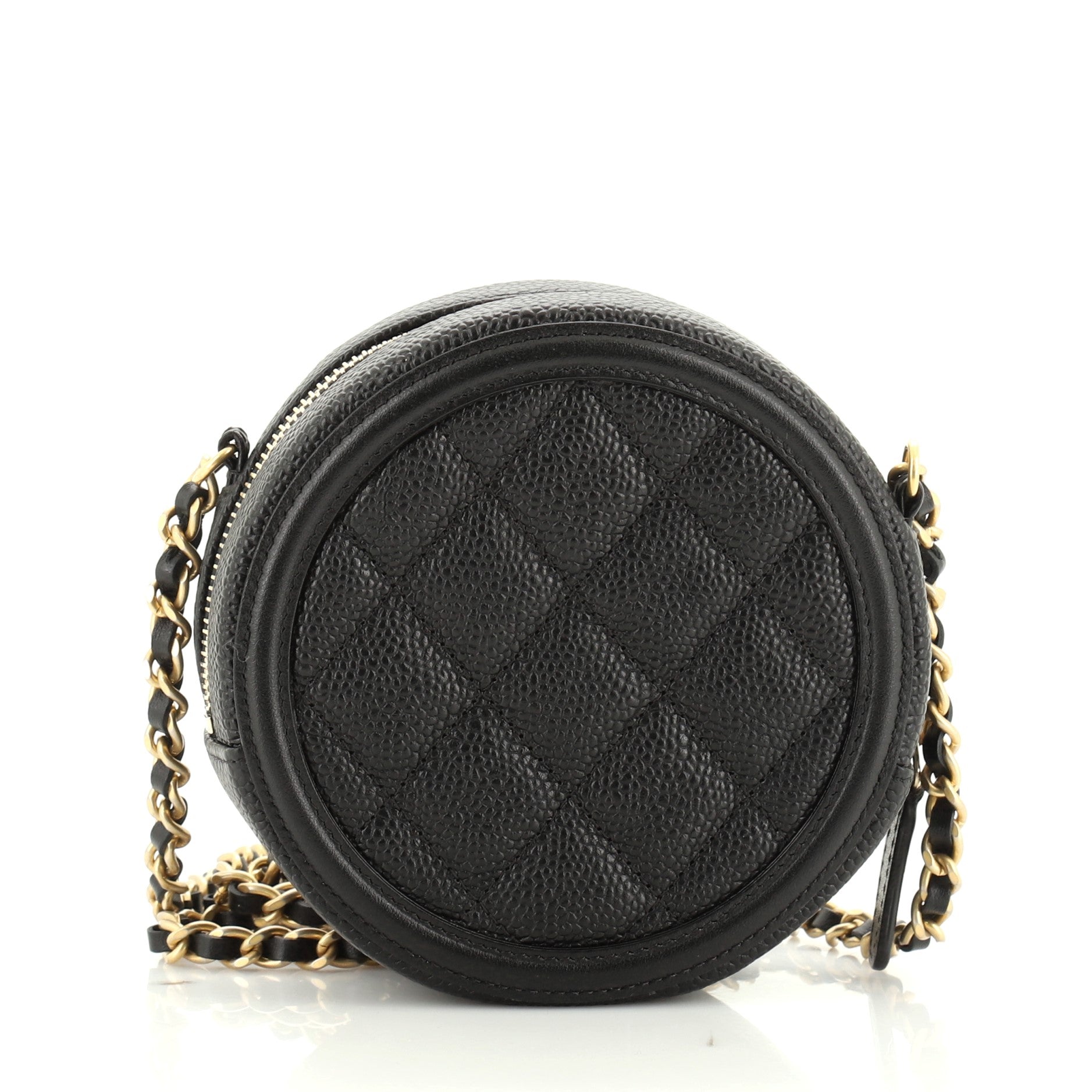 Filigree Round Clutch with Chain Quilted Caviar Mini