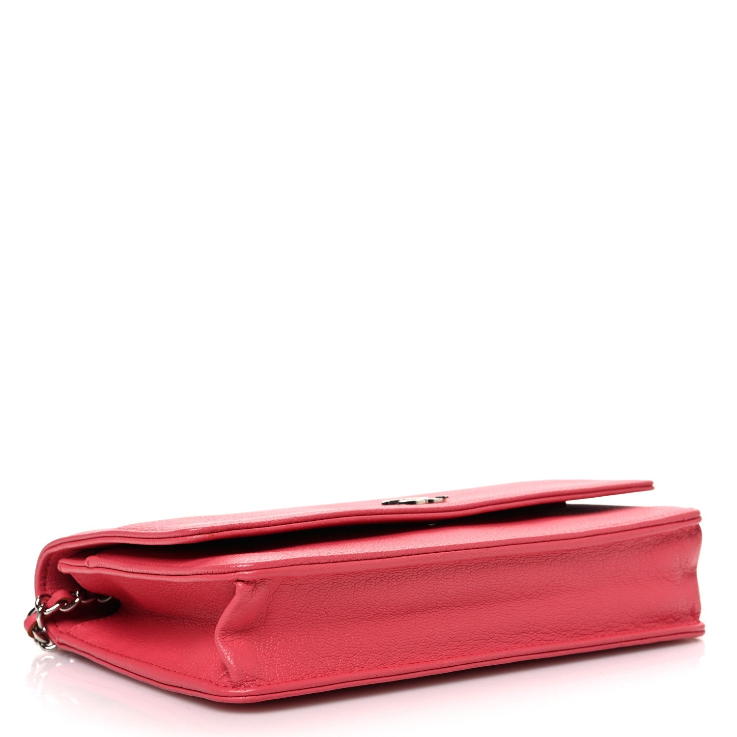 Grained Calfskin Clover CC Wallet On Chain WOC Pink