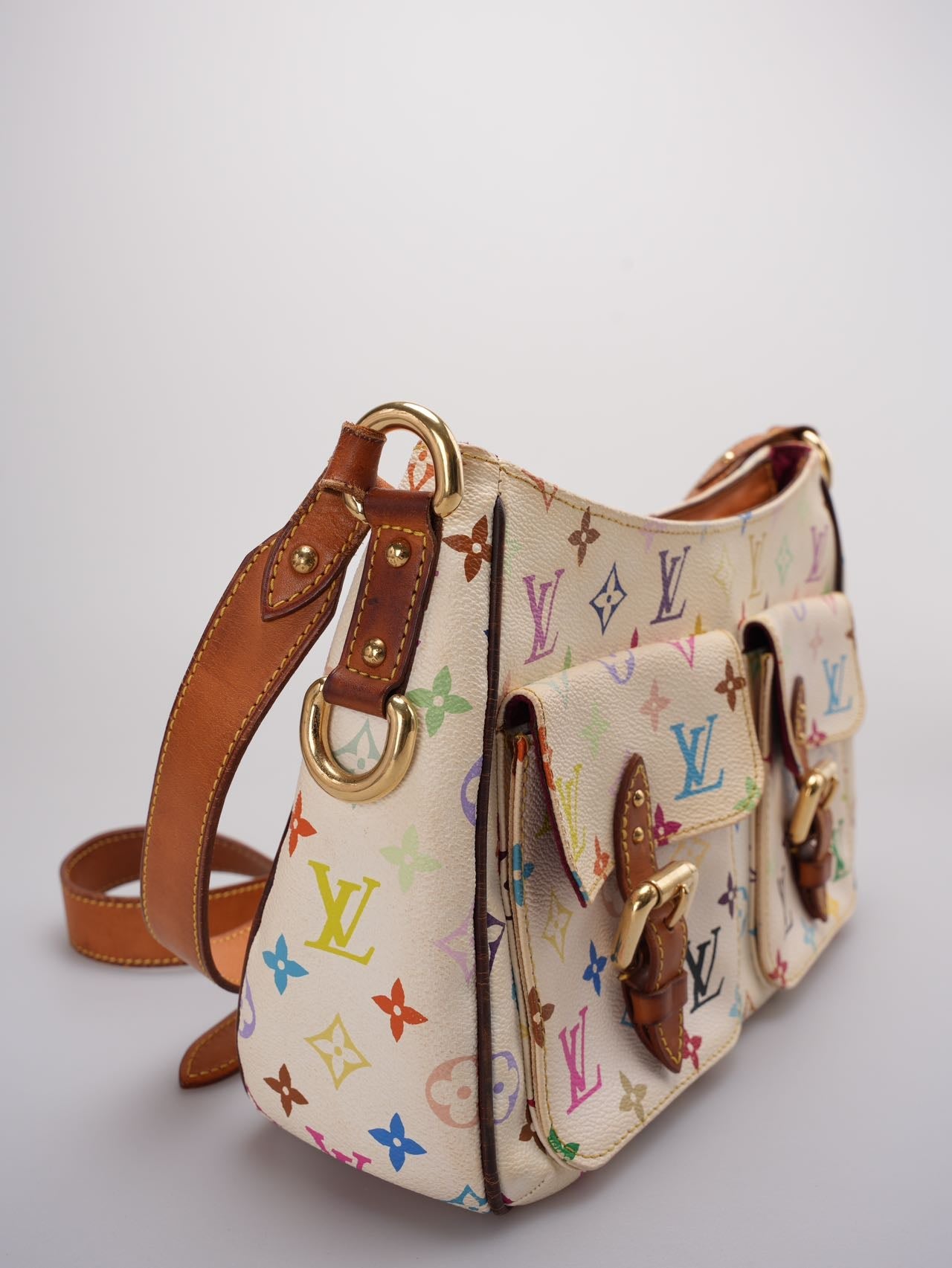 Louis Vuitton Takashi Murakami White Multicolore Monogram Coated Canvas Petit Noe Bag Gold Hardware