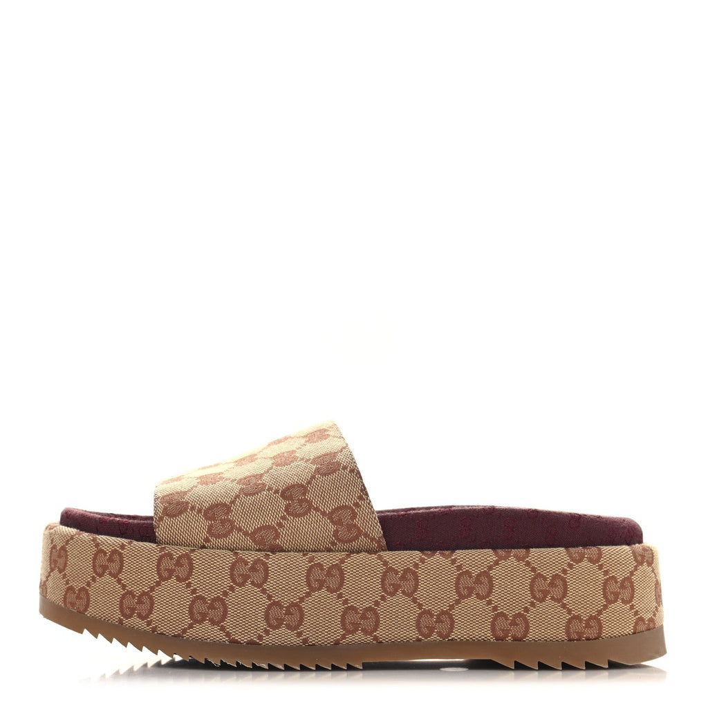 Canvas GG Monogram Angelina Platform Slide Sandals 37 Beige Ruggine