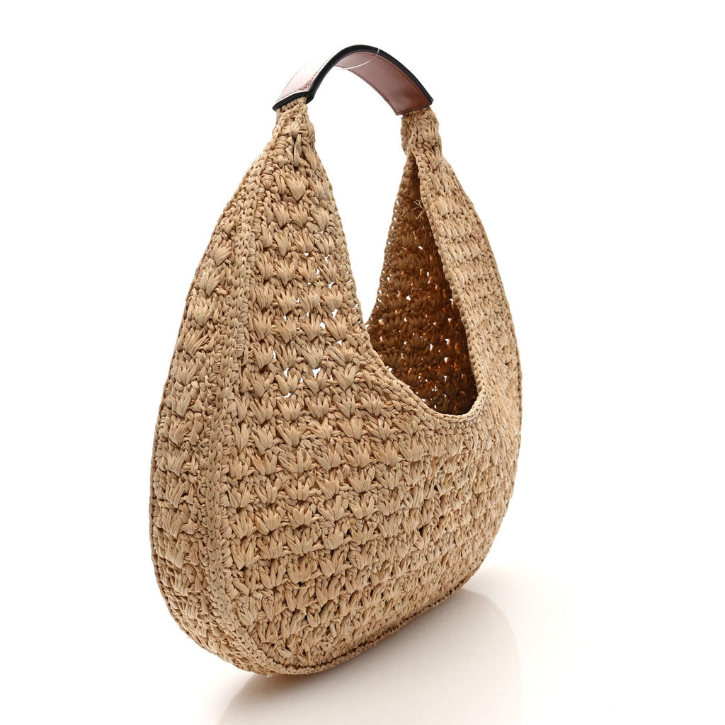 Raffia Calfskin Triomphe Panier Hobo Bag Natural Tan