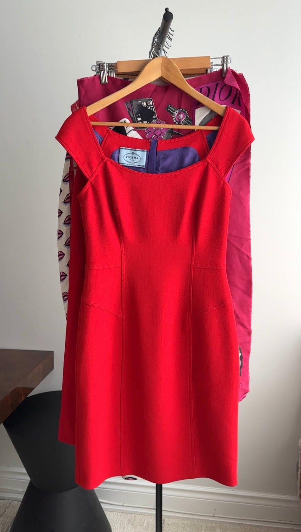 Prada Red Wool Seamed Wiggle Dress - M / 8
