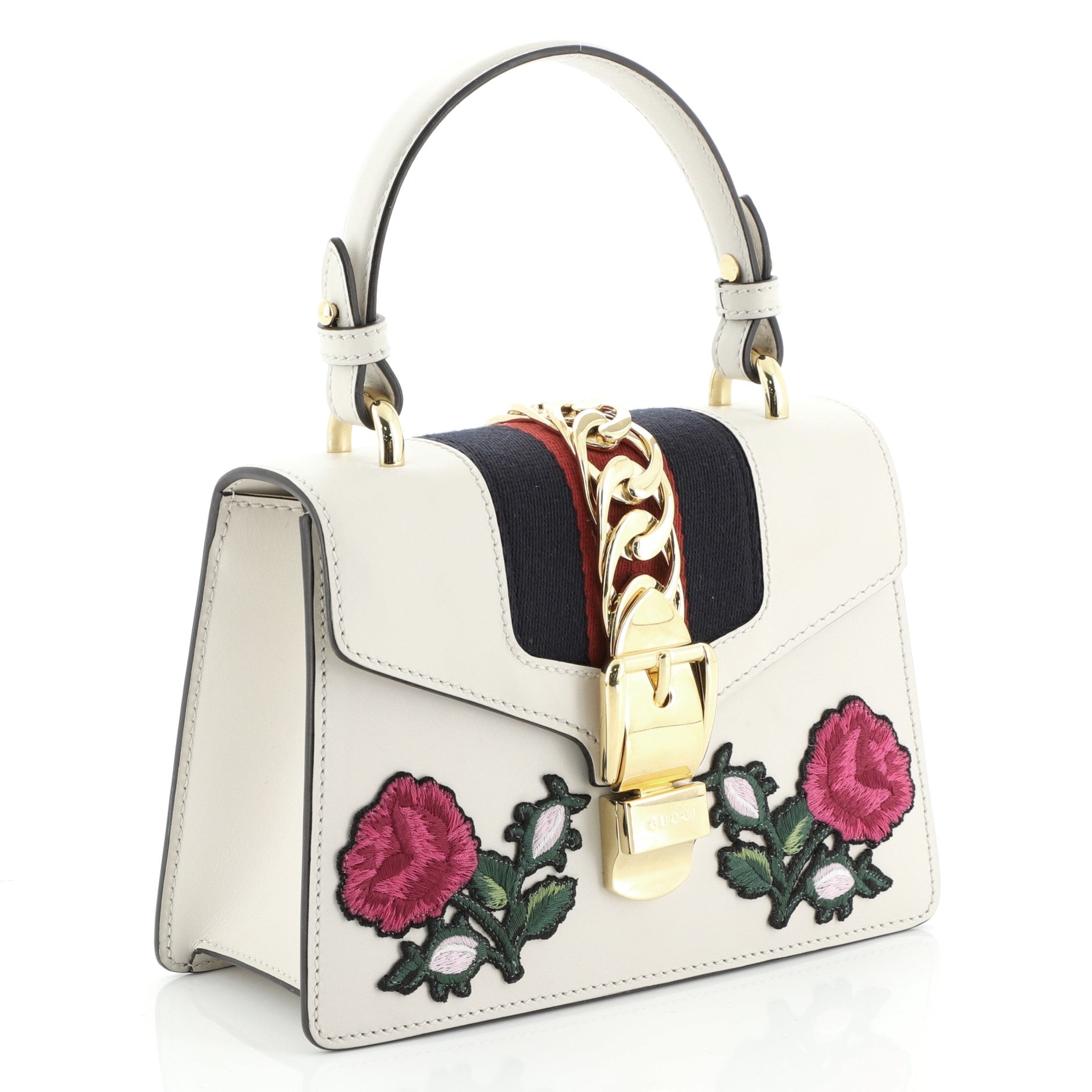 Sylvie Top Handle Bag Embroidered Leather Mini