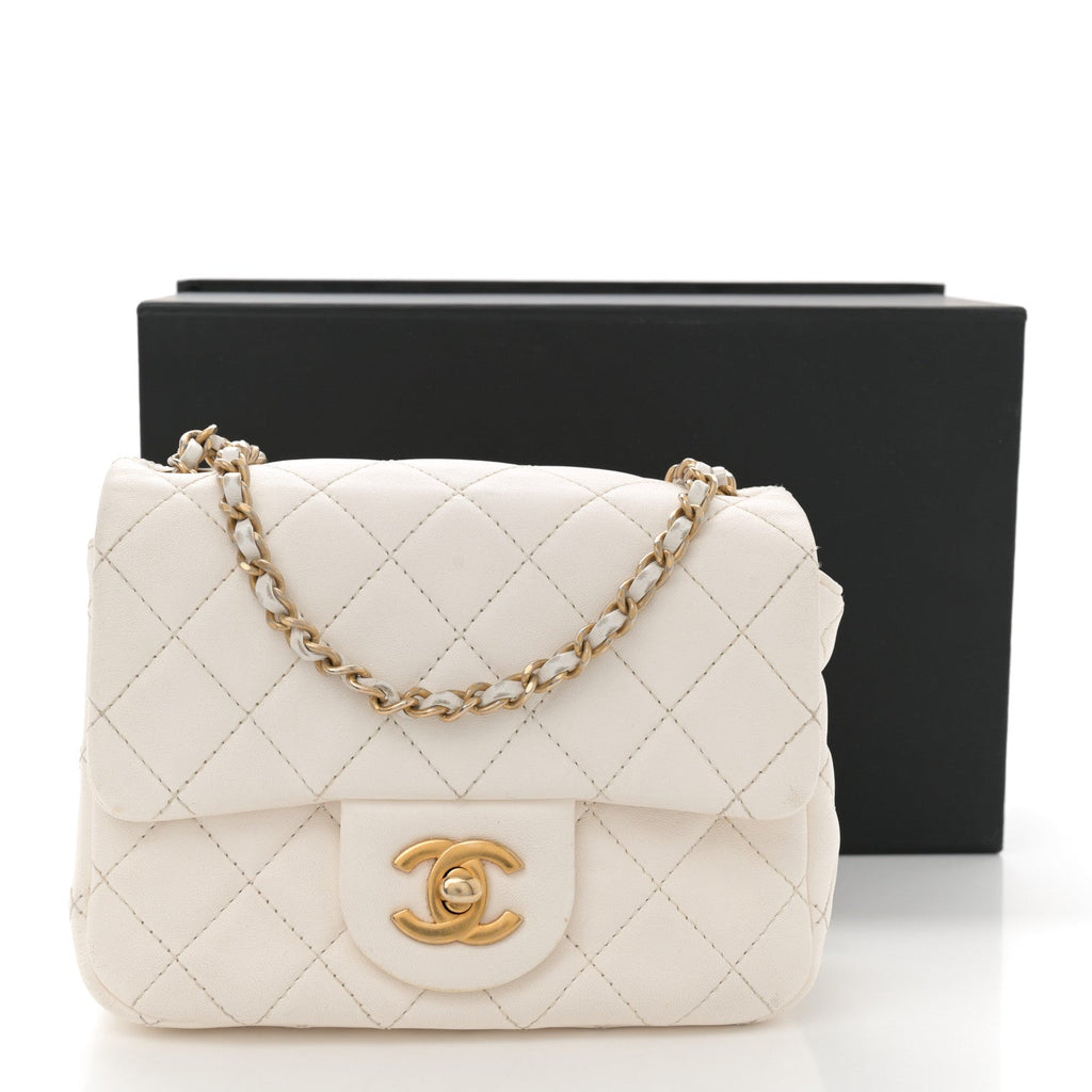 Lambskin Quilted Mini Pearl Crush Flap White