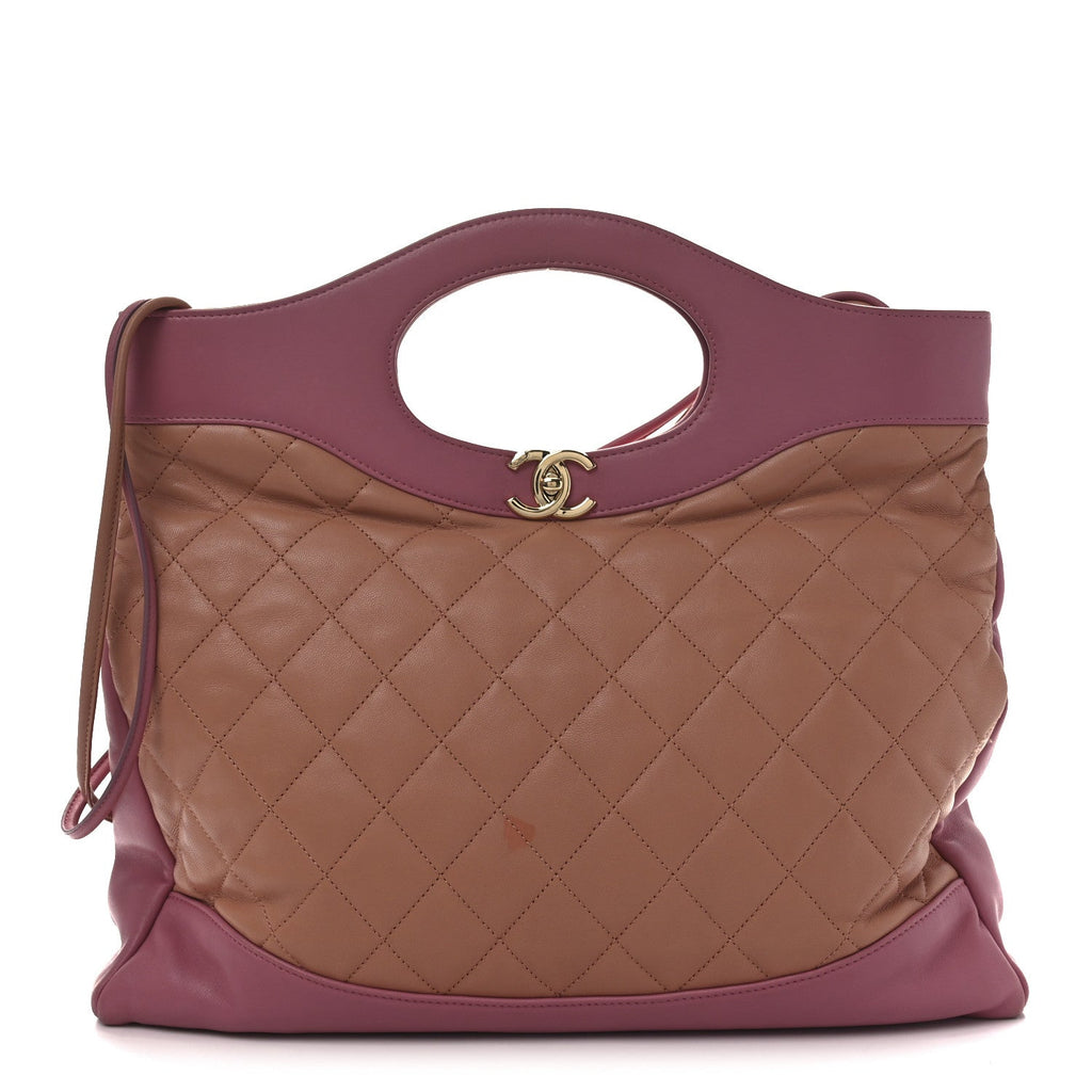 Lambskin Quilted Large 31 Shopping Bag Pink Beige