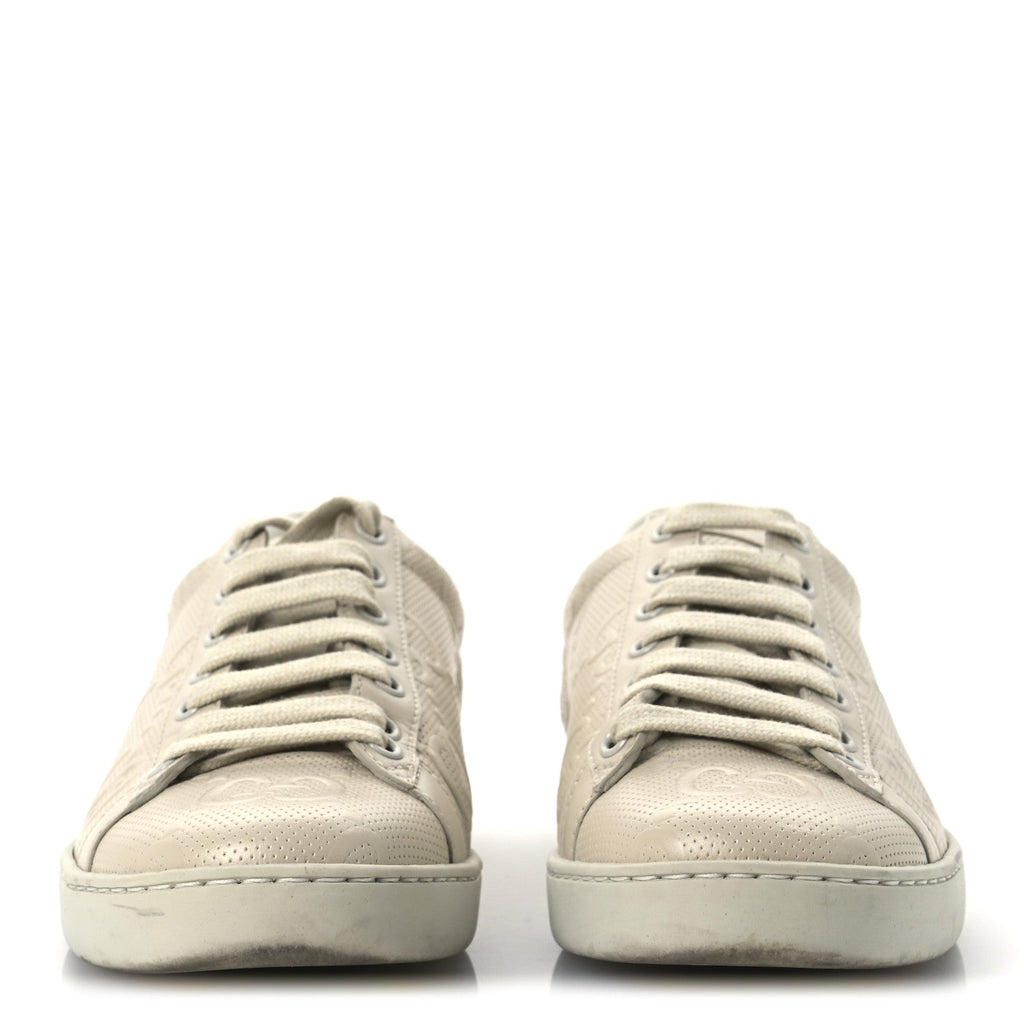 Calfskin GG Tennis Embossed Ace Sneakers 37 Mystic White