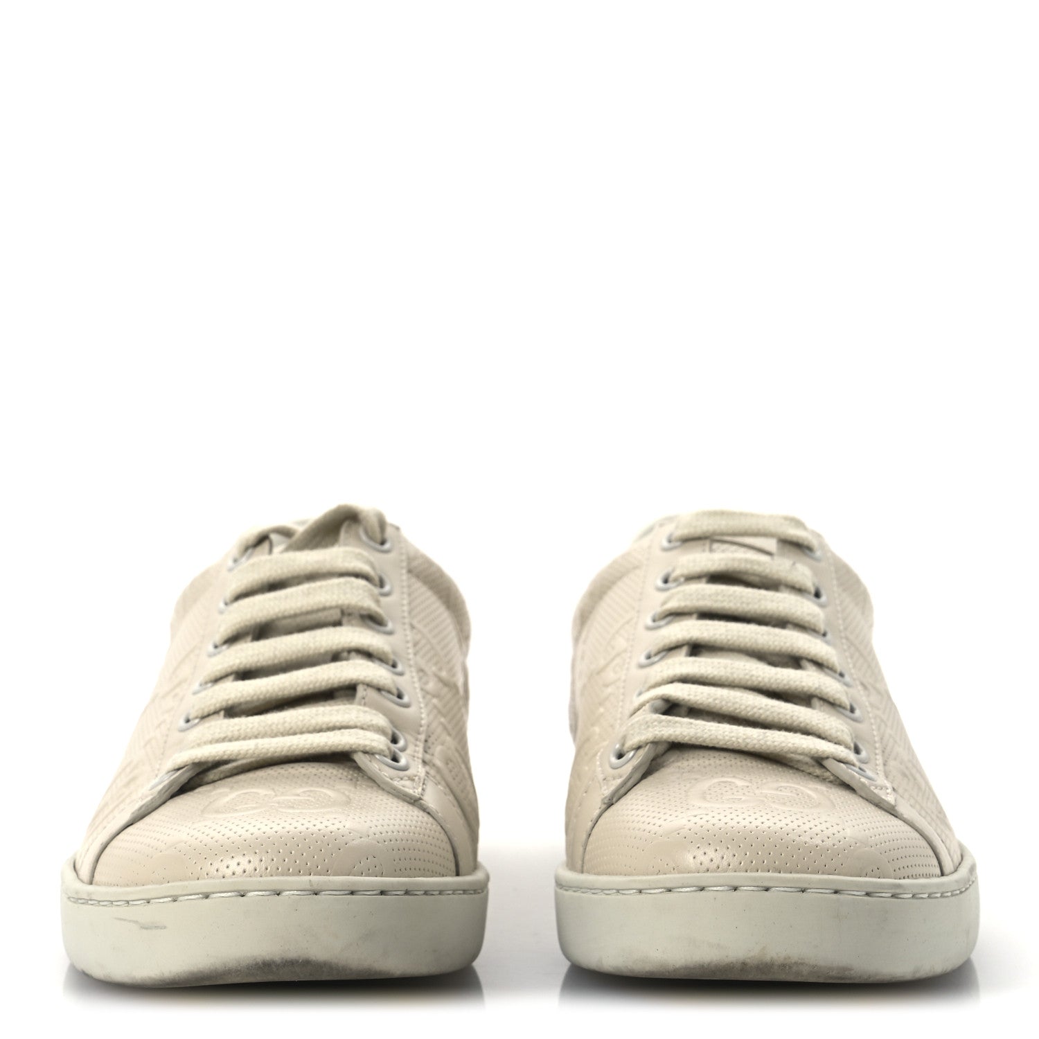 Calfskin GG Tennis Embossed Ace Sneakers 37 Mystic White