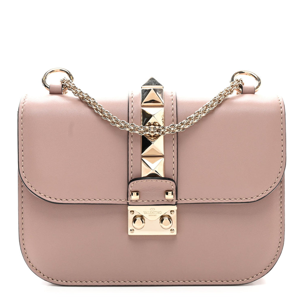 Vitello Small Glam Lock Rockstud Flap Poudre