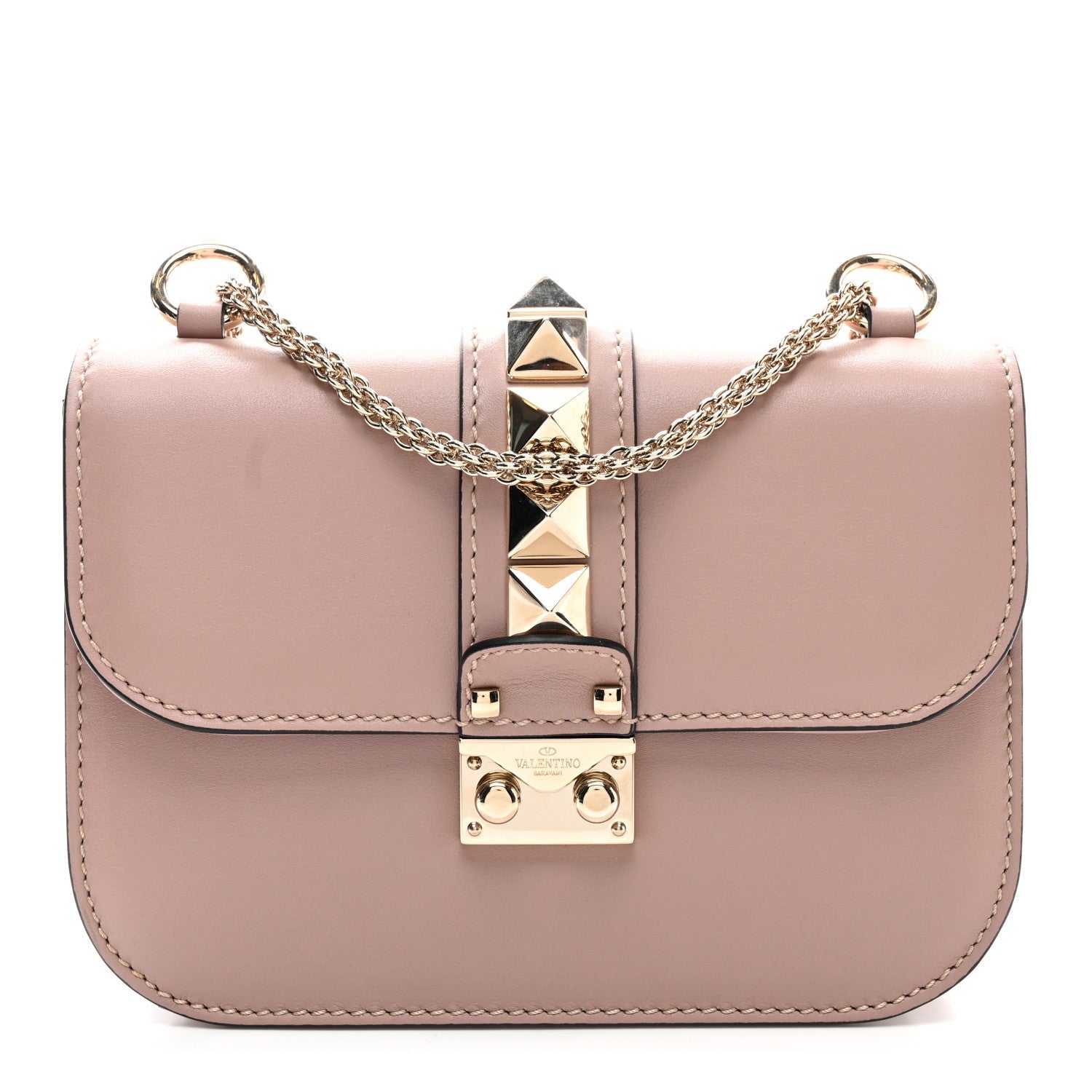 Vitello Small Glam Lock Rockstud Flap Poudre