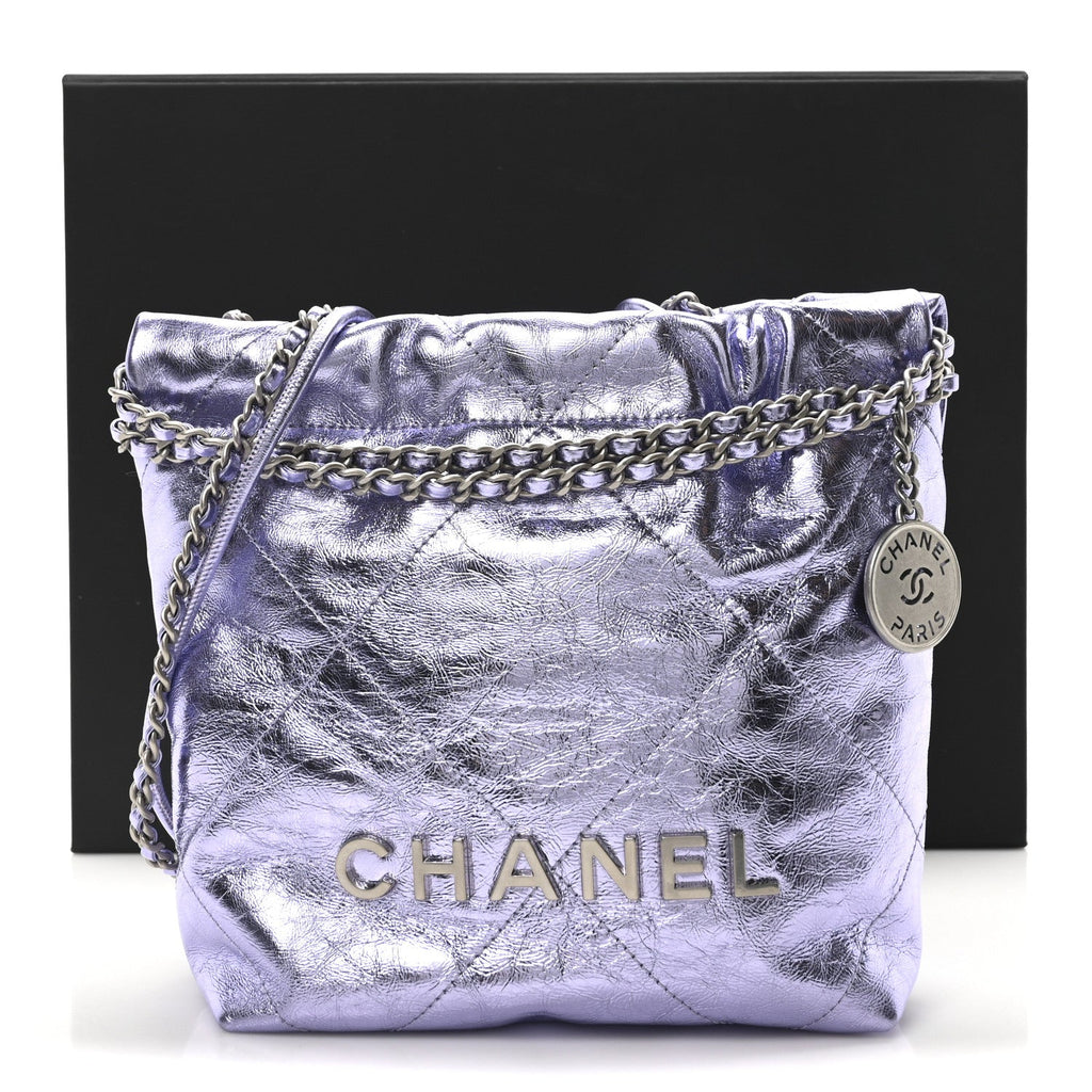 Metallic Calfskin Quilted Mini Chanel 22 Lilac