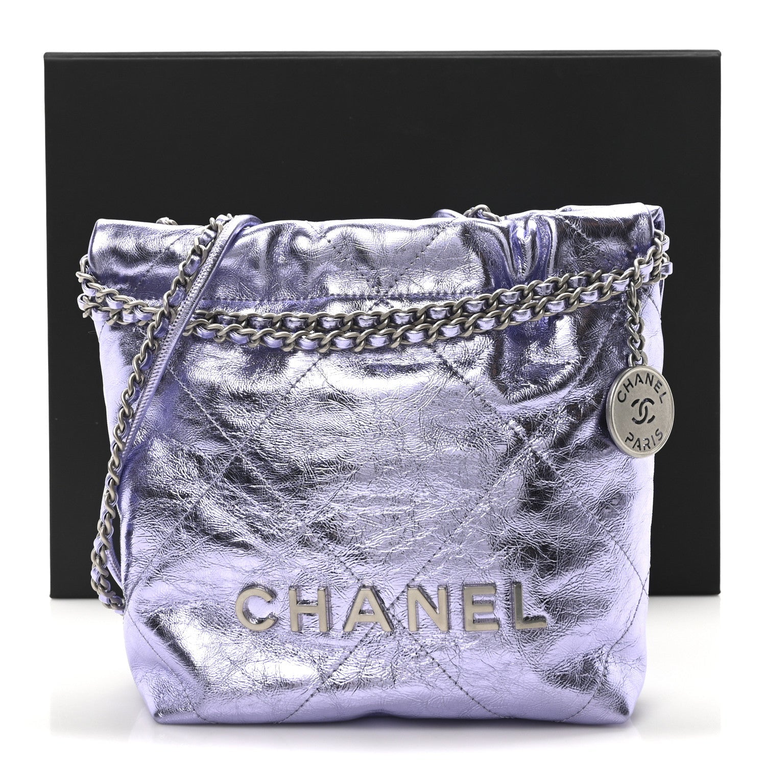 Metallic Calfskin Quilted Mini Chanel 22 Lilac