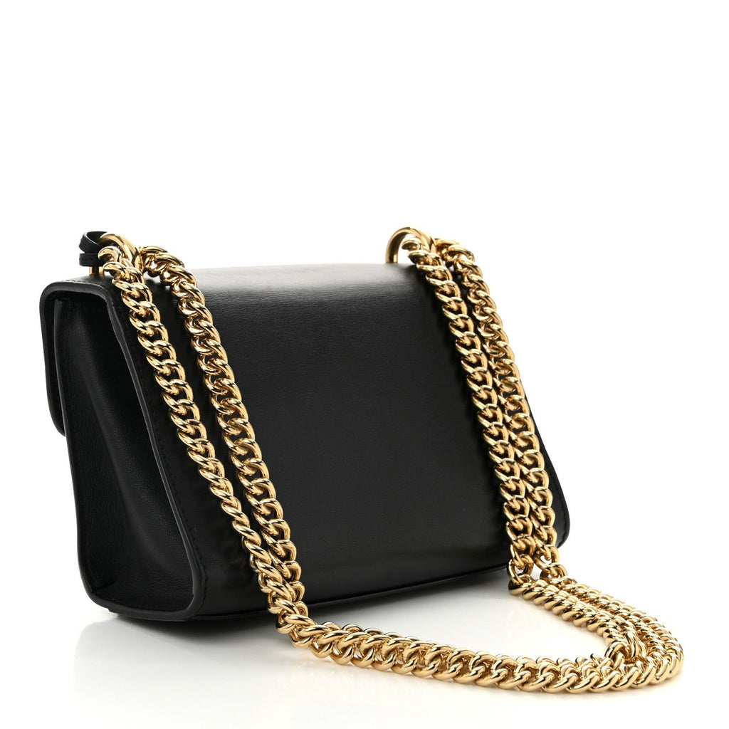 Calfskin Strawberry Embroidered Small Padlock Shoulder Bag Black