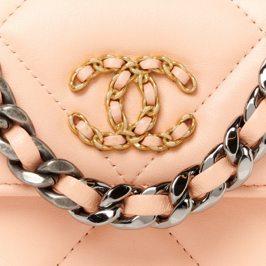 Lambskin Quilted Chanel 19 Clutch With Chain Light Orange