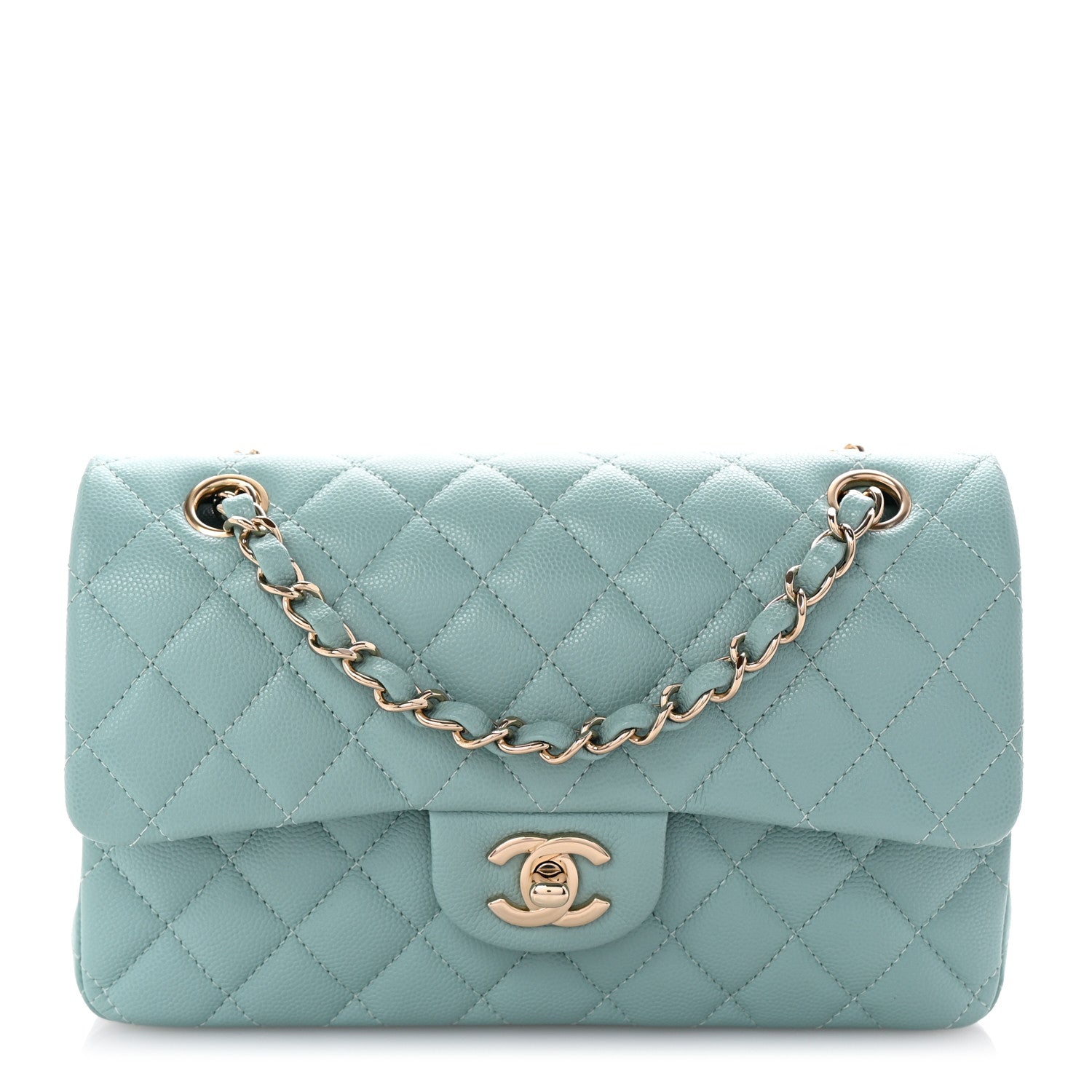Caviar Quilted Small Double Flap Light Blue