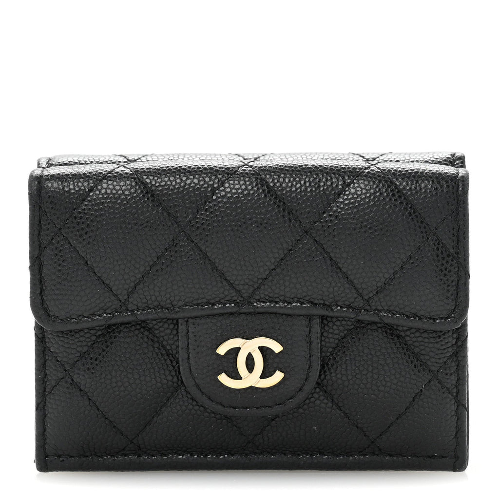 Caviar Quilted Double Flap Wallet Black